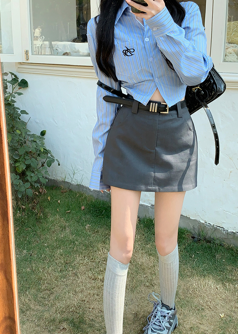 高级感灰色百搭半身裙大码短裙