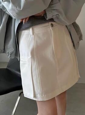 梨形身材工装白色短裙春夏大码高腰遮胯显瘦半身裙百搭a字包臀裙