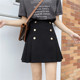 大码 双排扣A字百褶裙女春夏2020新款 遮胯显瘦学生短裙高腰半身裙