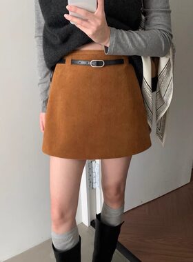 大码麂皮绒半身裙短裙女梨形身材
