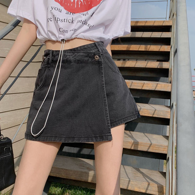 牛仔裙大码高腰胖mma字阔腿