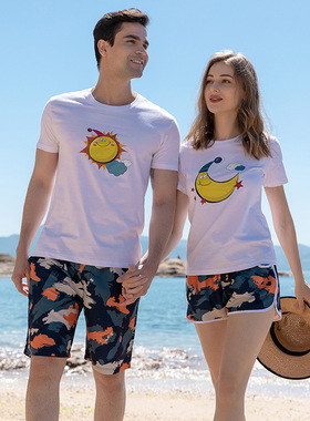 情侣沙滩裤男宽松版型水乐园泳裤海边度假迷彩图案冲浪速干女短裤