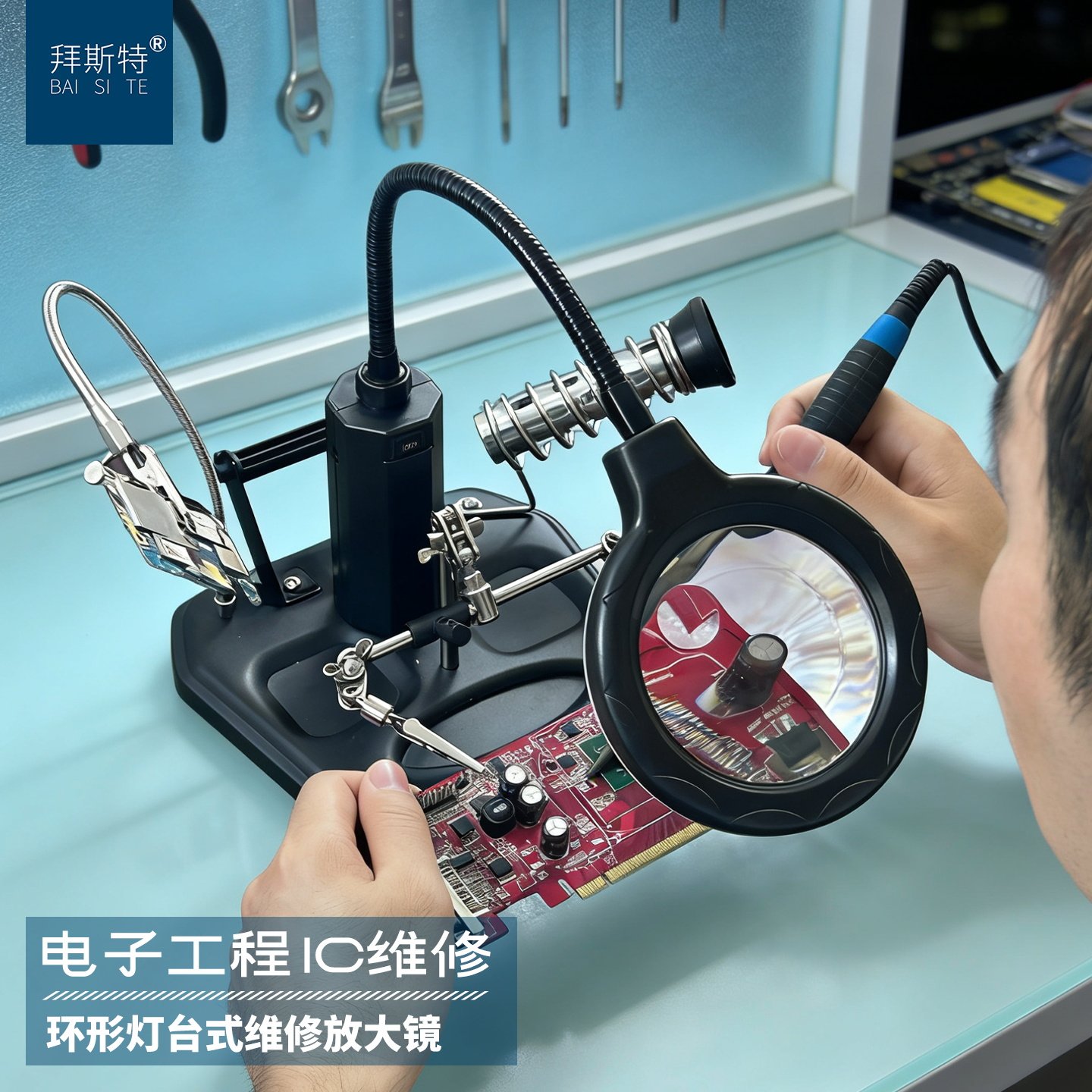 台式放大镜手机电路板维修焊接专用10倍带led灯高清支架微雕篆刻