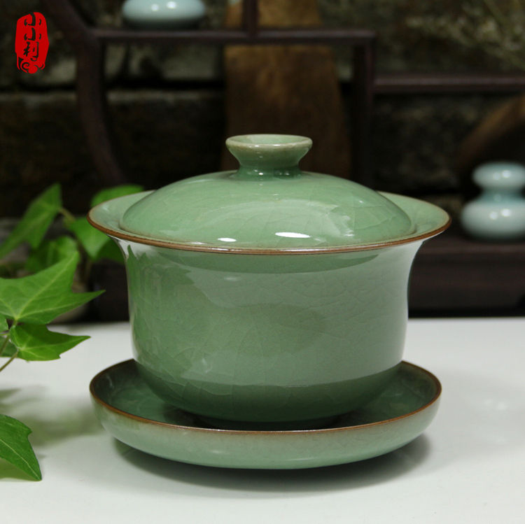 龙泉青瓷 功夫茶具复古敬茶碗 茶具陶瓷器带盖杯子三才 家用包邮