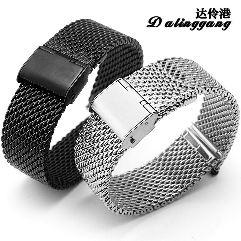 达伶港米兰表带不锈钢手表带20男士钢表带22精钢手表链24mm黑色18