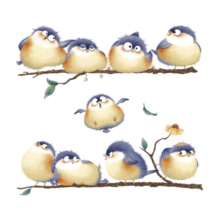 卡通可爱表情逗趣小鸟墙壁贴纸防水自粘寝室床头装饰布置遮挡洞
