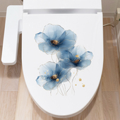 梦幻蓝色花朵墙贴纸防水自粘遮挡洞浴室瓷砖马桶贴画清新花卉寝室