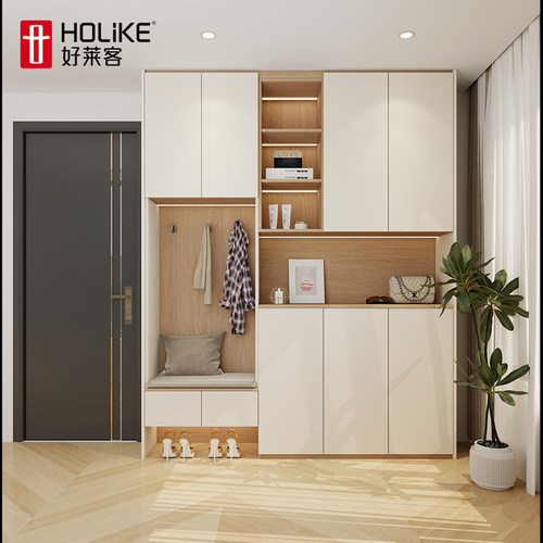好莱客轻定制鞋柜玄关柜入户柜奶油风一体家用进门大容量门厅柜子
