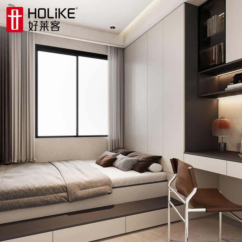 好莱客全屋定制卧室整体衣柜定做新款中木灰走入式衣柜平开门设计