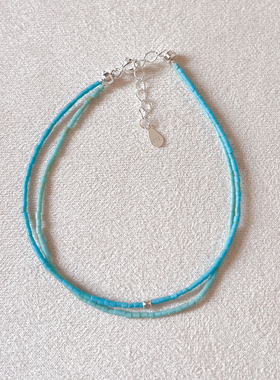 天然原矿绿松石双层手链极细绿松石手链气质显白女款