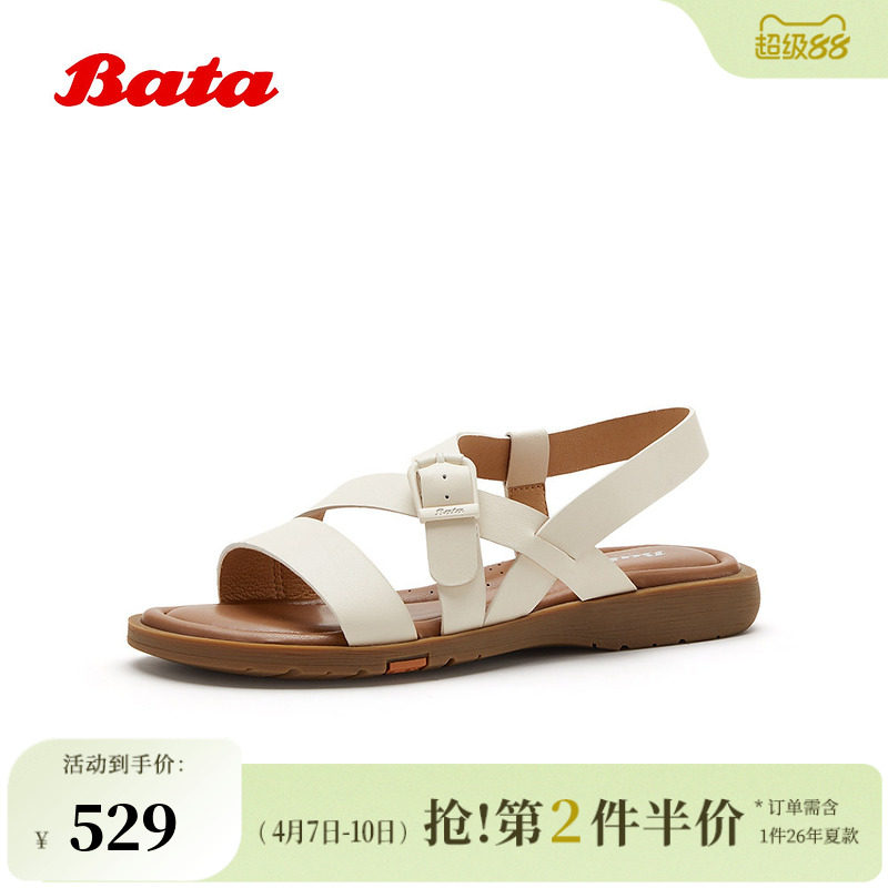 Bata罗马凉鞋女2026夏季商场新款复古舒适羊皮软底凉鞋AYJ18BL6