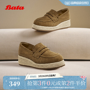 英伦风羊绒皮坡跟通勤单鞋 新款 63021CA5 女秋季 Bata乐福鞋