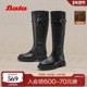 Bata骑士靴女2025冬商场新款 加绒英伦牛皮粗跟骑士靴长靴AC280DG5
