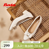 6296DAQ5 羊皮粗跟通勤蝴蝶结单鞋 Bata浅口单鞋 女商场新款