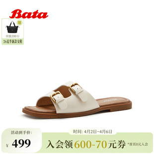 时尚 Bata一字带拖鞋 女2026夏季 商场新款 ARP40BT6 扣带方头软底拖鞋