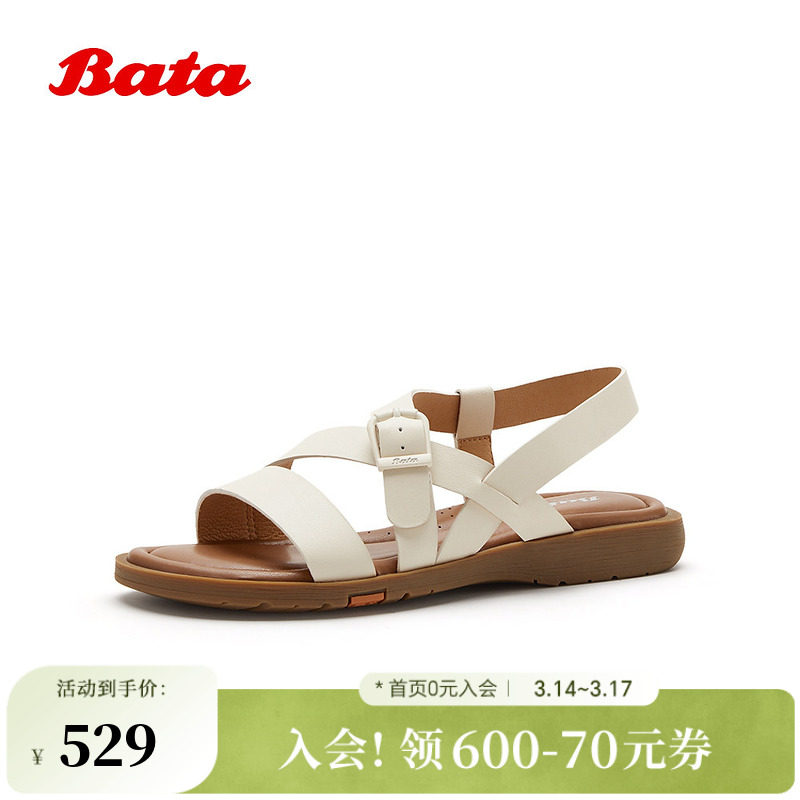 Bata罗马凉鞋女2026夏季商场新款复古舒适羊皮软底凉鞋AYJ18BL6