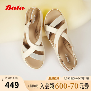 商場新款 Bata時尚 涼鞋 女2025夏季 AYL37BL5 羊皮通勤休閑軟厚底涼鞋