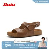 户外休闲厚底羊皮凉鞋 Bata勃肯鞋 时尚 商场新款 AUH36BL6 女2026夏季