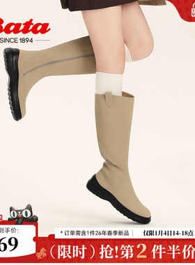 Bata泡泡骑士靴女冬季新款英伦风长筒及膝厚底时装靴AQL83DG4