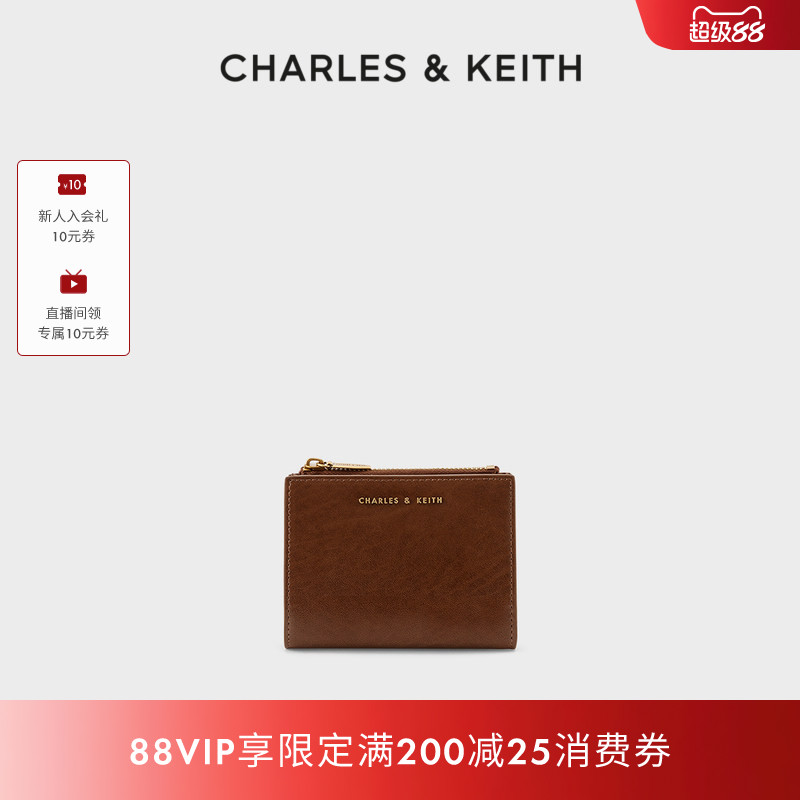 [包店专享]CHARLES&KEITH简约卡包CK6-10680907短款拉链零钱包秋