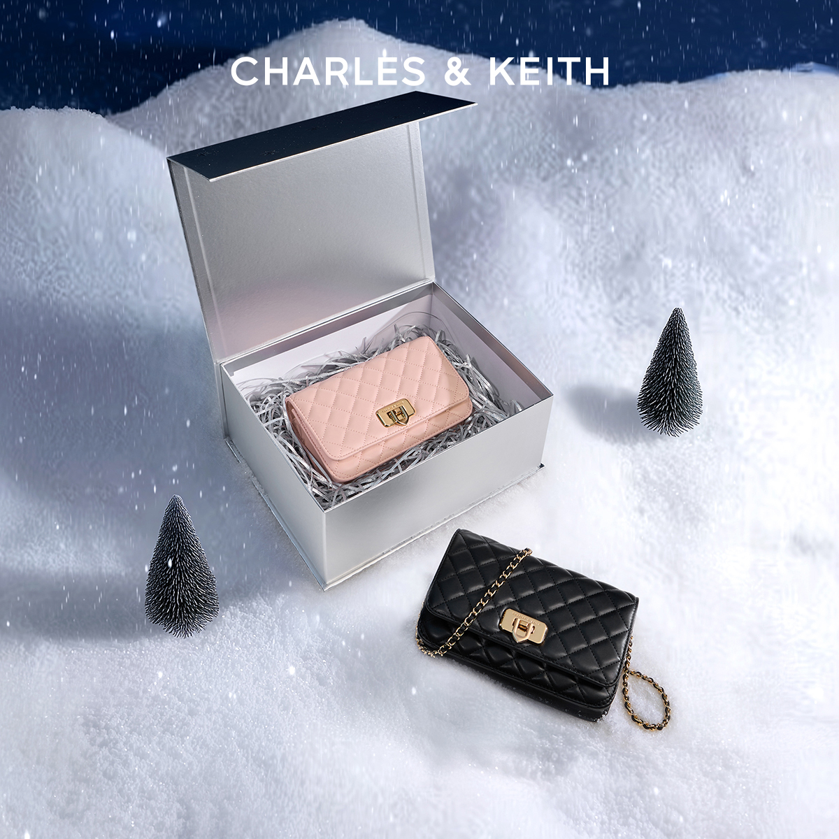 经典菱格链条单肩斜挎小方包