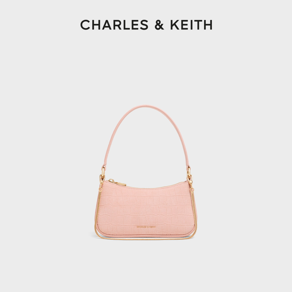CHARLES&amp;KEITH26春新品CK2-80151362-C鳄鱼纹单肩腋下包斜挎包女