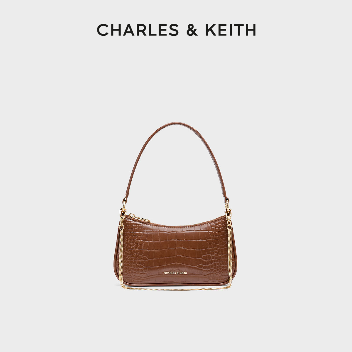 CHARLESKEITH鳄鱼纹链条腋下包女