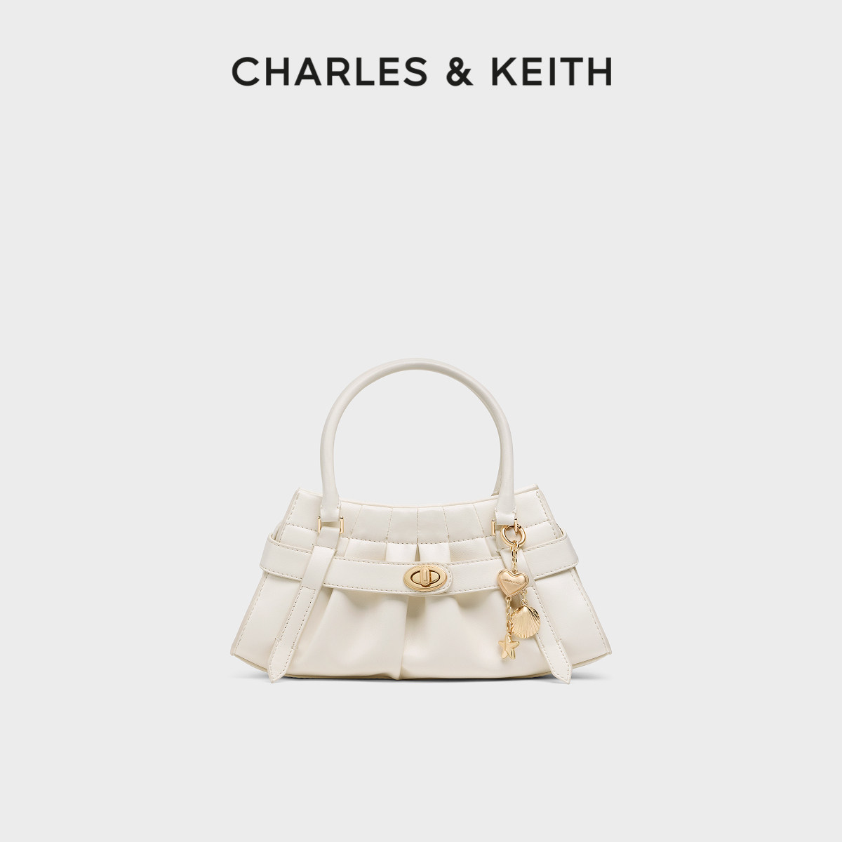 CHARLES&KEITH26夏新品CK2-80671888金属贝壳包挂褶皱手提斜挎包