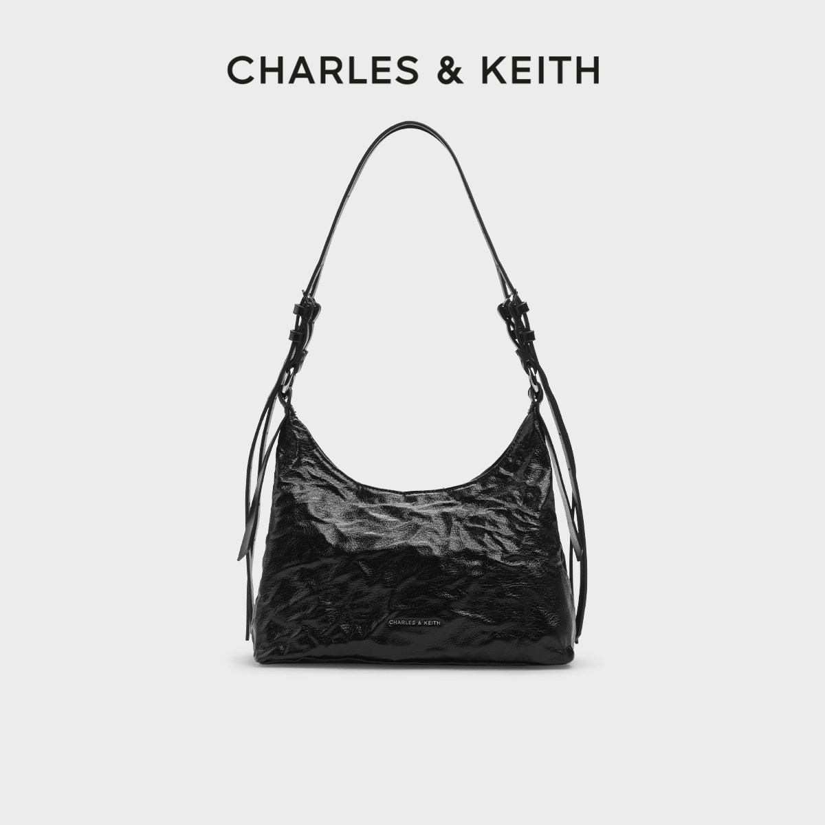 [新年礼物]CHARLES&amp;KEITH腋下包CK2-40271360褶皱油蜡皮hobo包女