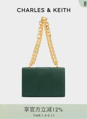 CHARLES&KEITH简约时尚CK2-80782007方格链条单肩斜挎小方包冬季