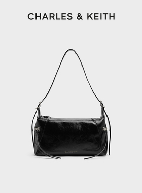 CHARLES&KEITH秋冬女包CK2-40782413油蜡皮柔软拉链腋下包机车包