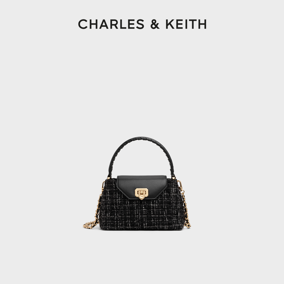 CHARLESKEITH菱格粗花呢凯莉包