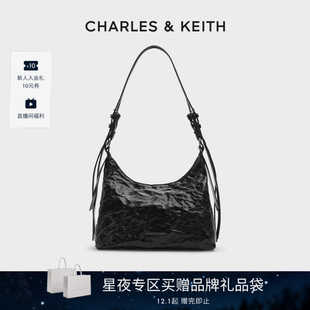 40271360褶皱油蜡皮单肩包女 CHARLES&KEITH腋下包CK2 新年礼物