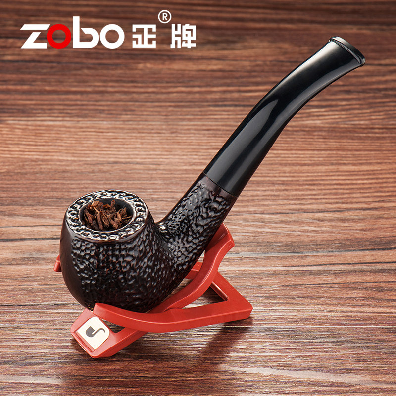 ZOBO正牌烟斗烟嘴黑檀木手工弯式烟丝斗老式过滤烟嘴雕刻实木烟具