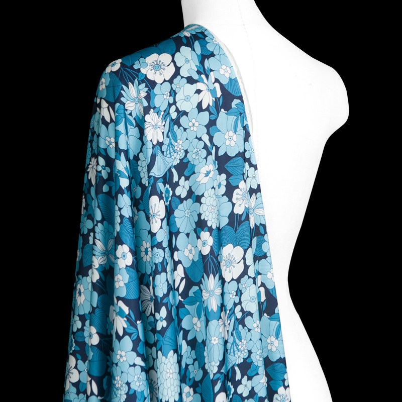 仿真丝缎 数码印花高支缎布料涤纶面料服装面料裙装手工布艺