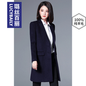 璐丝百丽黑色毛呢外套女中长款 秋冬2025新款 职业保暖羊毛呢子大衣