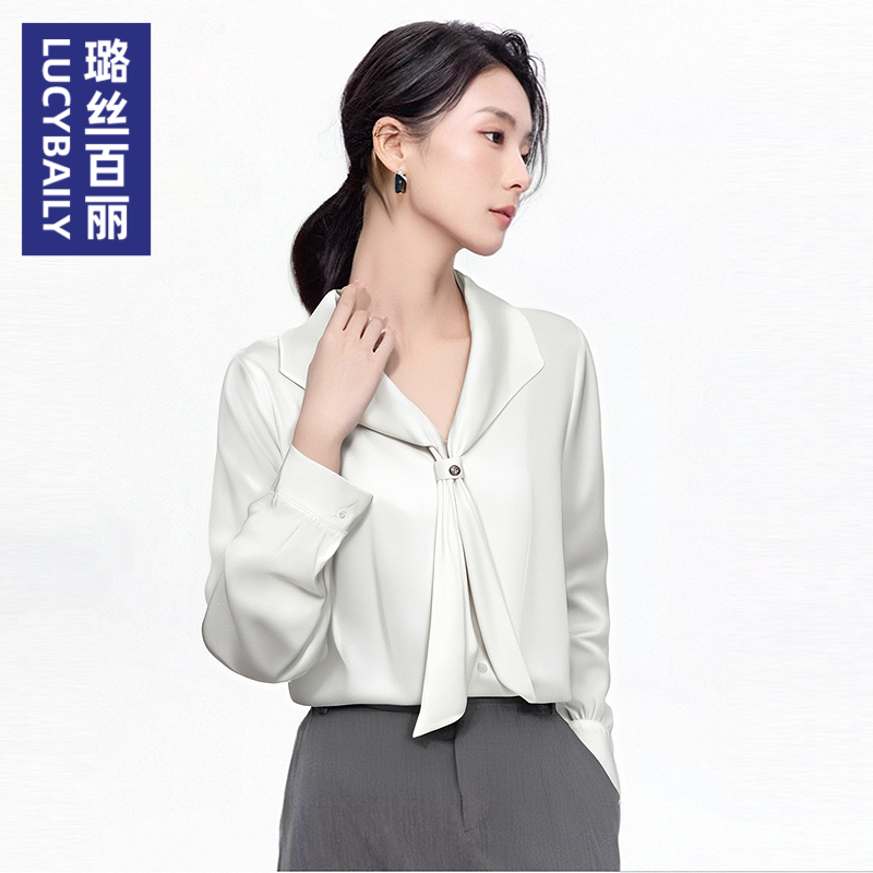 白色衬衫女V领2025新款职业OL面试正装衬衣工作服长袖高级感上衣