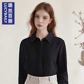 2025春季 新款 女士气质上衣衬衫 黑色长袖 职业衬衣雪纺翻领时尚 通勤