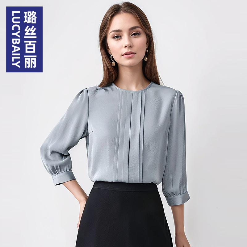 璐丝百丽时尚百搭女士七分袖雪纺衬衫高人气衬衣职场面试修身上衣