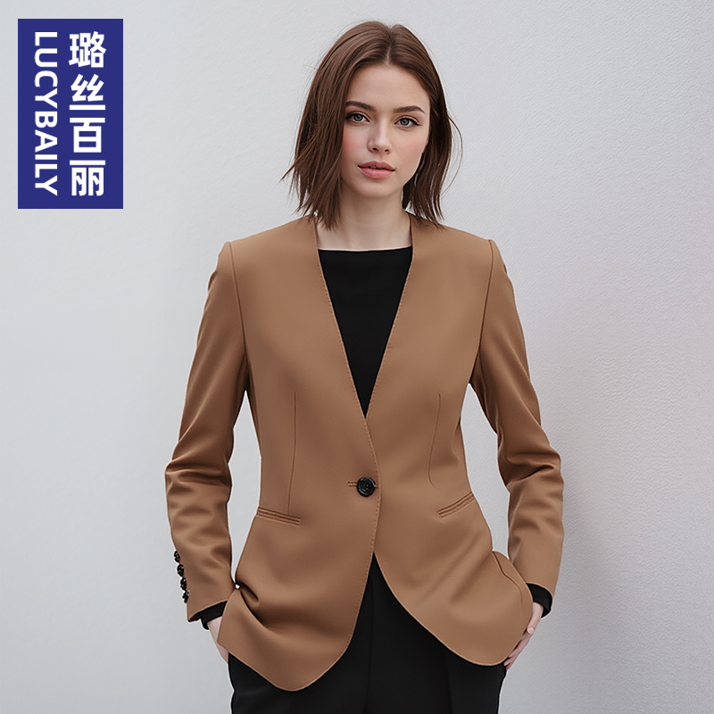 长袖西装外套女V领气质时尚职业OL商务通勤正装2025新款西服上衣