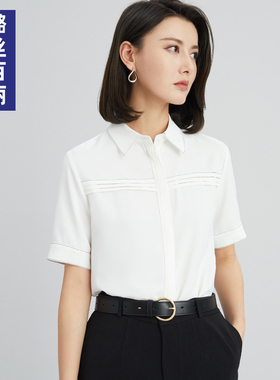璐丝百丽白色雪纺衬衫女夏季短袖衬衣上衣职业装薄款宽松时尚洋气