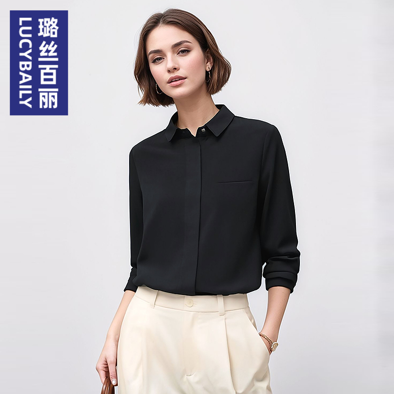 黑色衬衫女职业OL气质通勤工作服教资面试衬衣2025新款商务上衣
