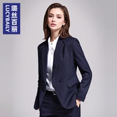 2025新款 藏蓝色条纹西装 外套女职业OL面试正装 商务通勤西服上衣