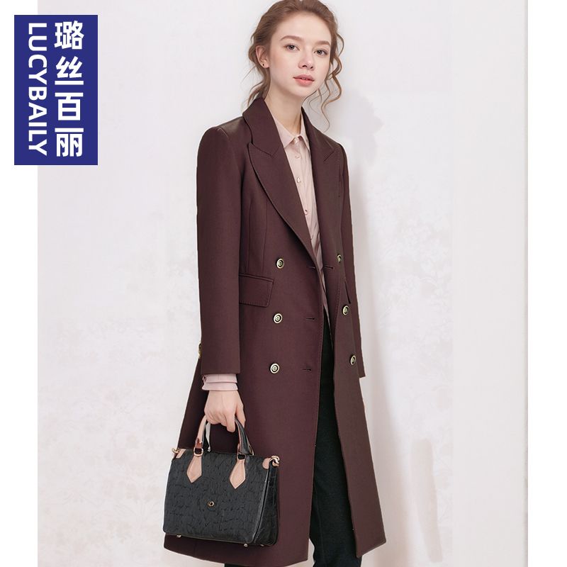 2025新款长款双排扣气质时尚OL女风衣百搭大衣外套上衣休闲纯色