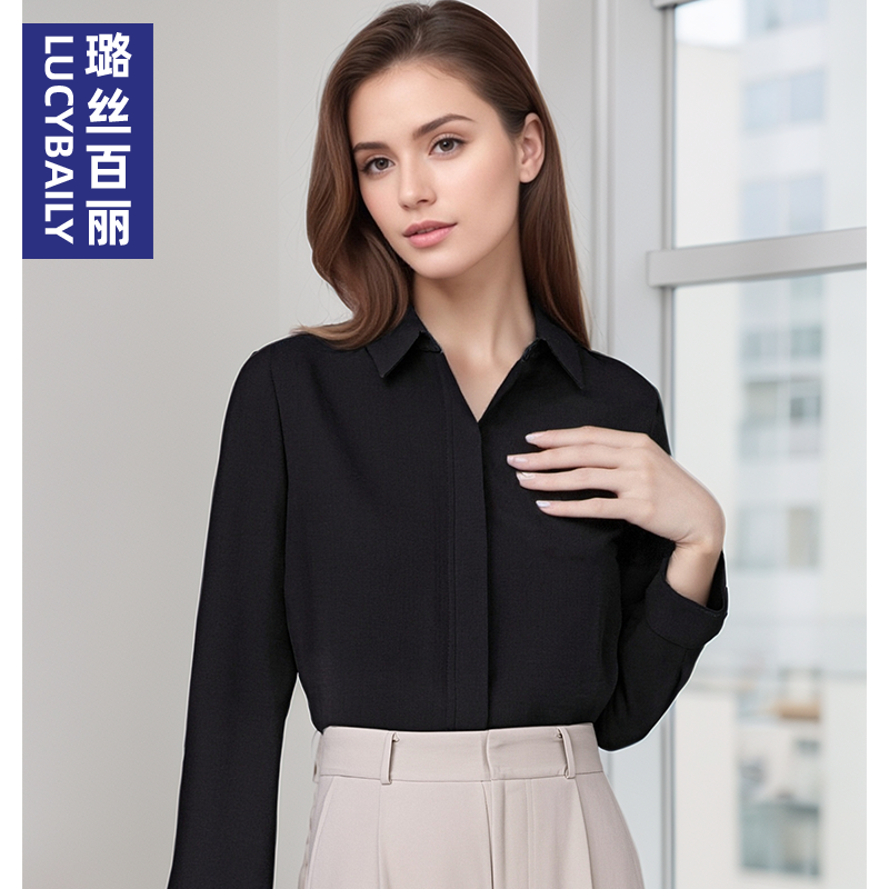 黑色衬衫女长袖雪纺柔顺透气