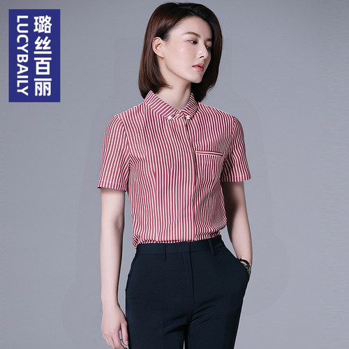 璐丝百丽条纹上衣女衬衫短袖显瘦气质职业2026新款衬衣休闲显瘦