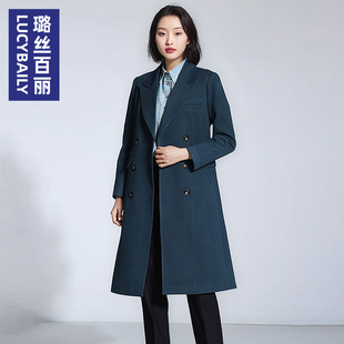 英伦风墨绿色风衣女中长款 领通勤职业大衣高级感面试OL 双排扣西装