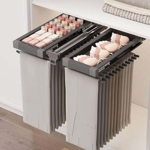 裤架伸缩滑轨衣柜拉篮内置裤抽架