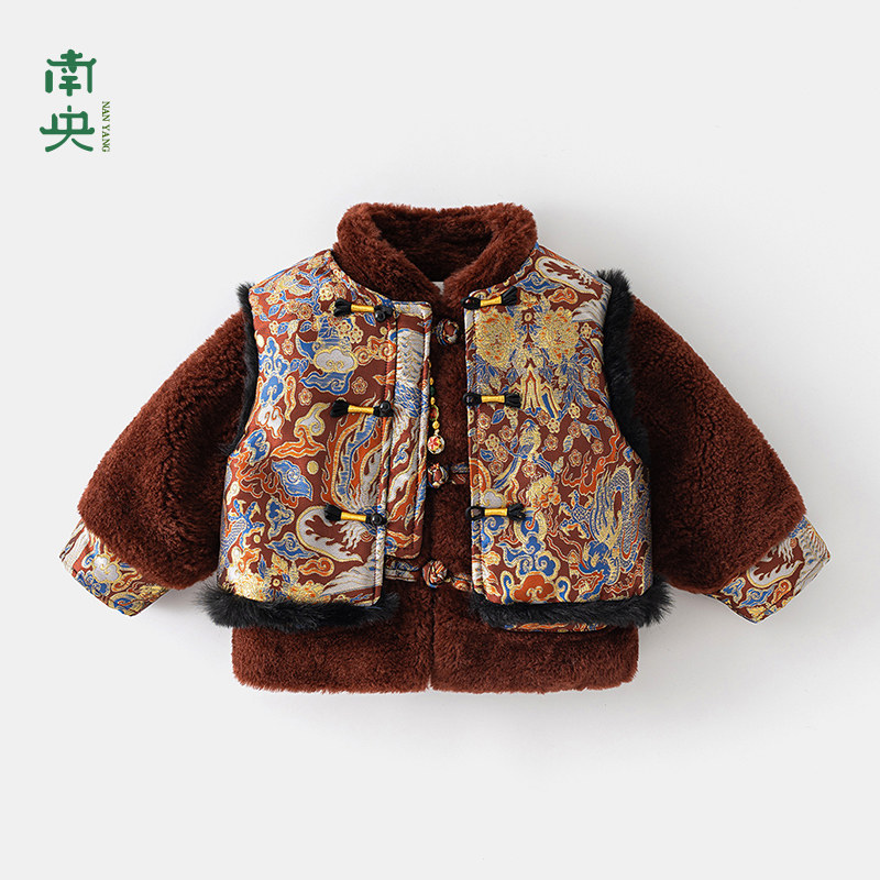 儿童唐装马甲男童拜年服红色棉袄冬季宝宝周岁礼服婴儿喜庆过年服