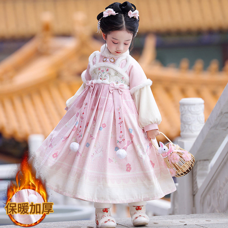 唐装女童襦裙加绒加厚拜年服儿童过年服小女孩国风连衣裙新年装冬,童装/婴儿装/亲子装,汉服,淘宝优惠券,粉丝福利购,淘宝优惠卷